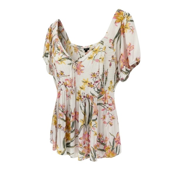 torrid Tops - Torrid Plus Size Romantic Floral Babydoll Smocked Cottagecore Blouse Size 4X EUC